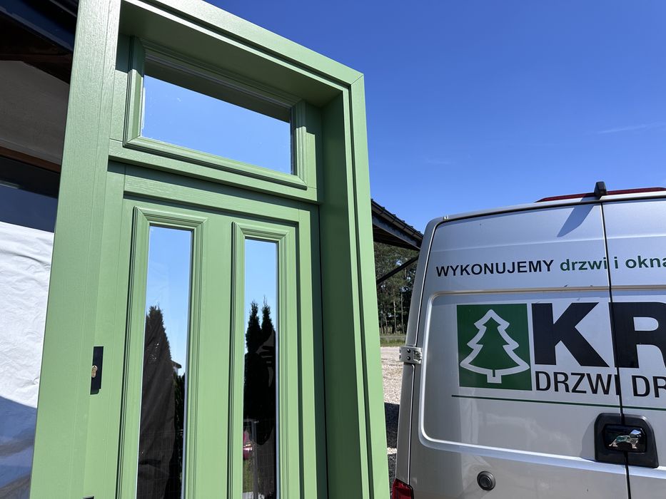 Drzwi zewnętrzne drewniane OD RĘKI Amerykańskie wysokie zielone 270 cm
