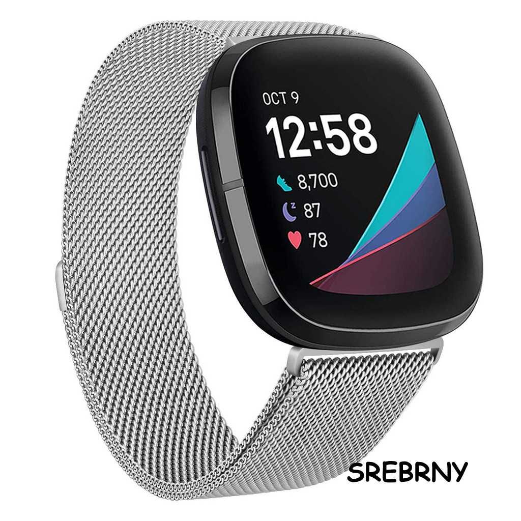 G199_Pasek, bransoleta metalowa, magnes Fitbit Versa3/Sense_SREBRNY