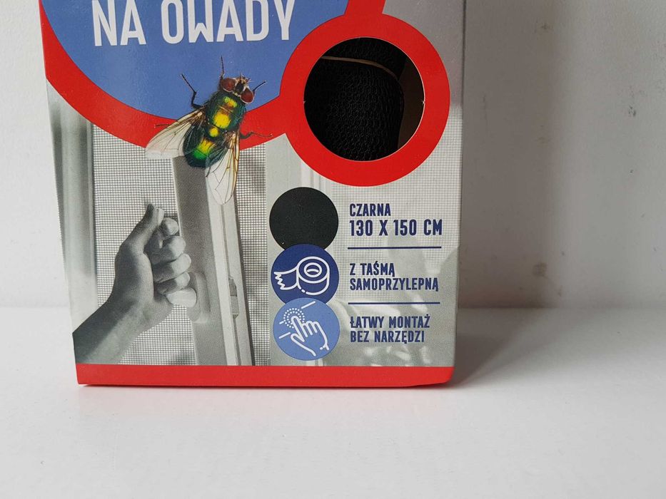 BROS czarna siatka na okno na owady 130x150cm z taśmą samoprzylepną