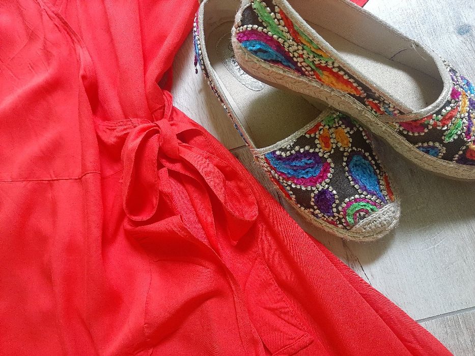 Plażowa- letnia sukienka flamenco,NEXT,rozm..14, nowa z metką,wiskoza