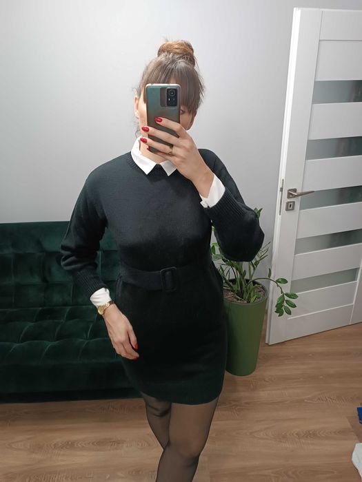 Sukienka dzianinowa sweterkowa półgolf pasek