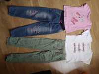 2 komplety dla dziewczynki - spodnie/dresy + koszulka, rozmiar 122