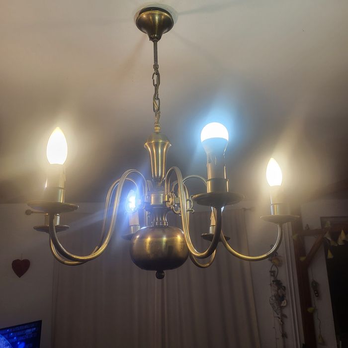 Żyrandol mosiężny, antyk,  sześcioramienny