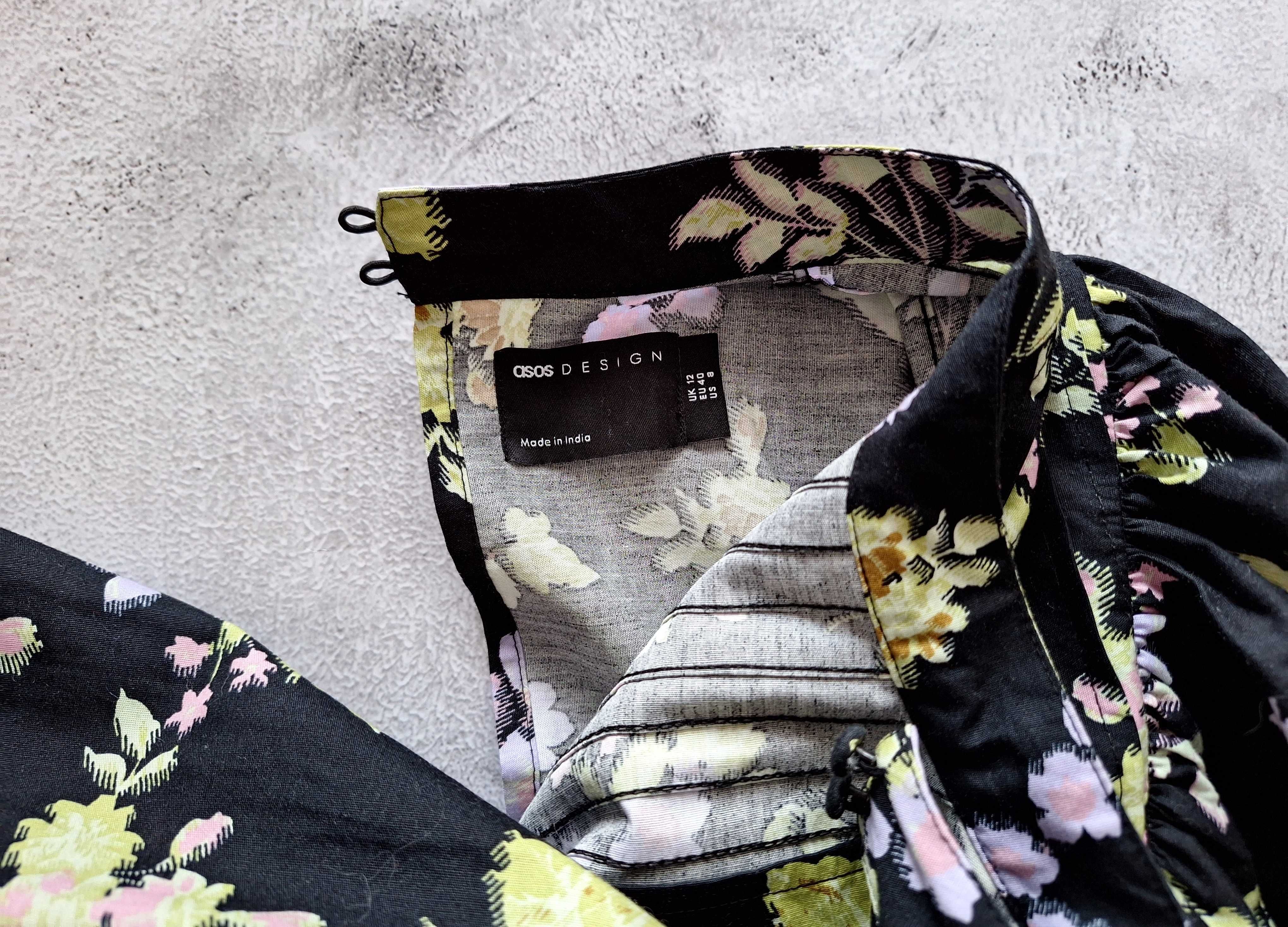 Asos Design Nowa Sukienka Mini z Szerokimi Rękawami Stójka Bawełna L