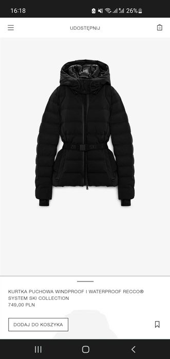 ZARA Nowa Kurtka na narty termiczna do-16c wiatroodporna iwodoodpornaM