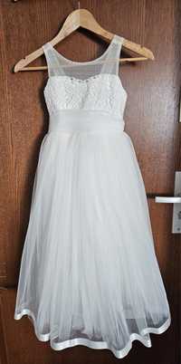 Sukienka biała, tiulowa,długa r 128-134-komunia, weselele