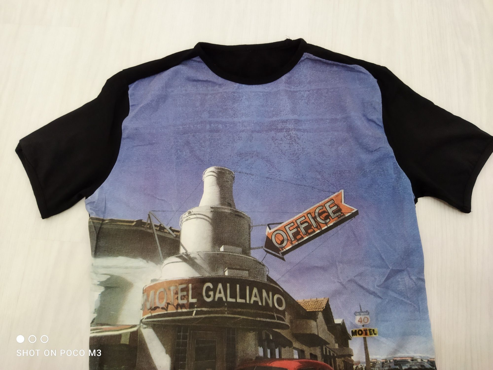 Galliano włoski męski t-shirt z krótkim rękawem czarny S/M