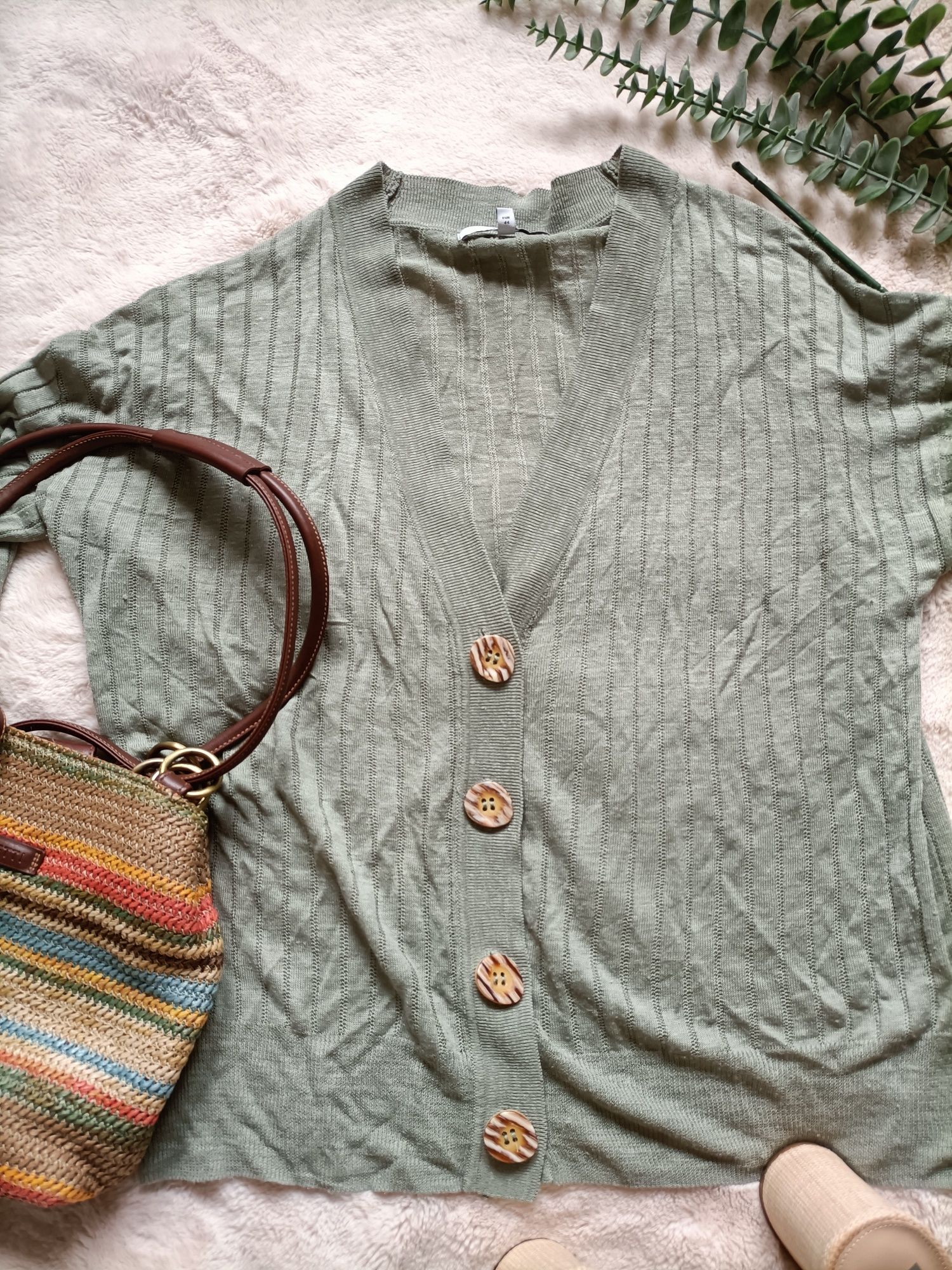 Sweter sweterek NEXT 44 XXL zielony rozpinany na guziki  oliwkowy