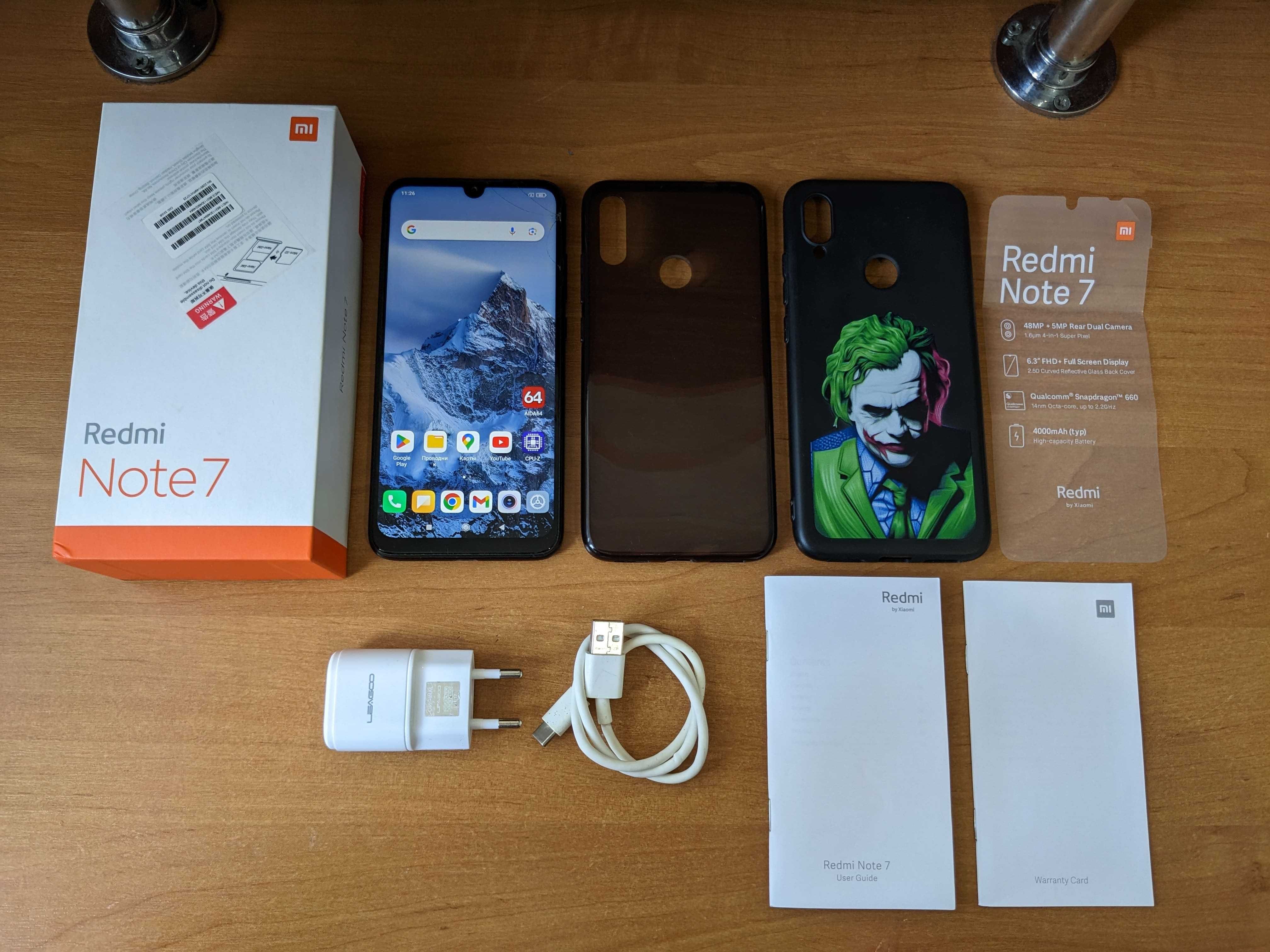 Смартфон Xiaomi Redmi Note 7 блочек,кабель,2чехла,коробка,инс. и талон