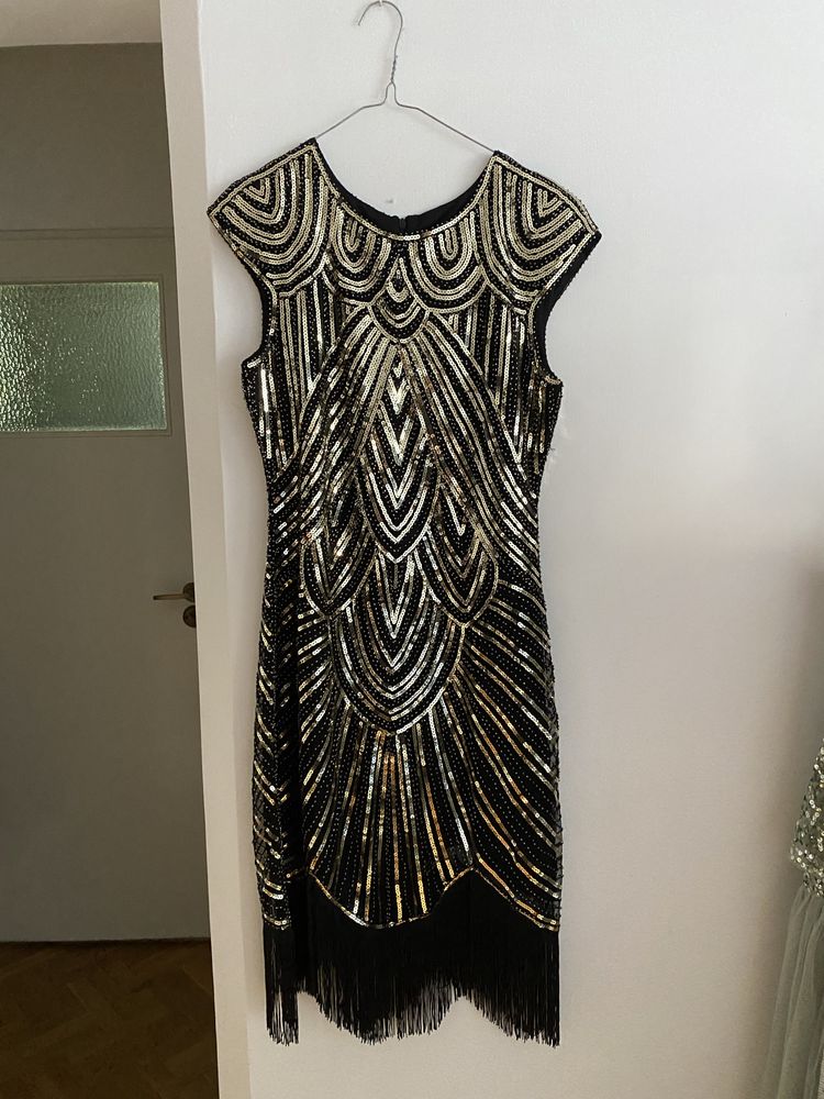 Sukienka w stylu lata 20 nowa great Gatsby XL 42 frędzle i cekiny
