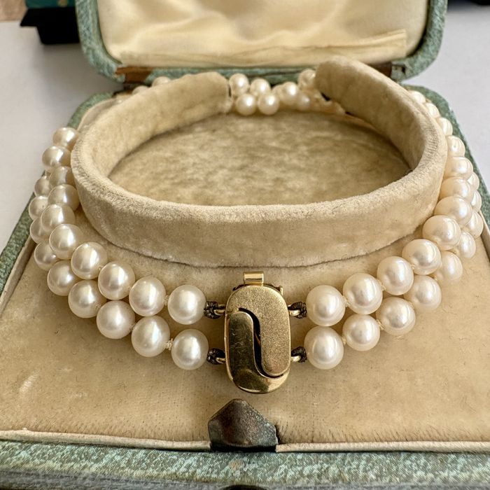 Retro bransoletka perly akoya zloto 14 k 21 cm JKA