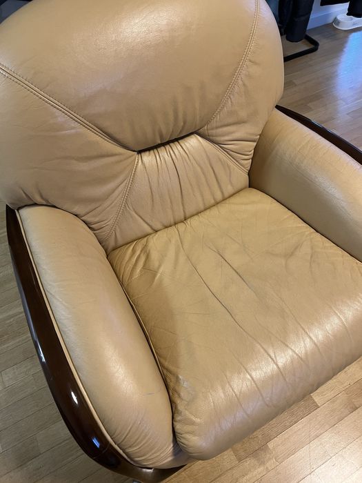 Komplet wypoczynkowy skóra sofa pufy fotele Alberto Nieri Kler beżowy