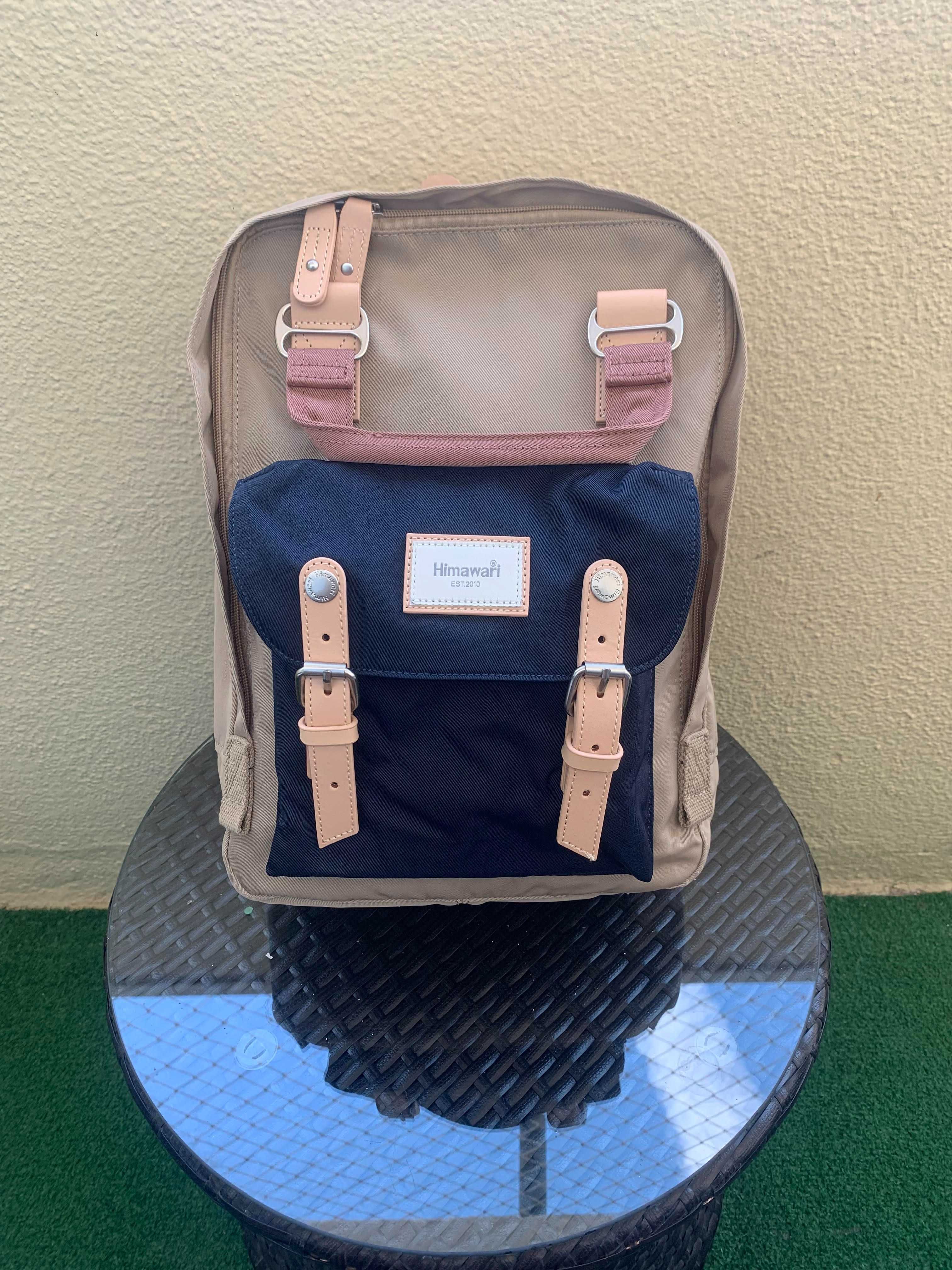 Mochila Vintage Classica Himawari Navy Tan Azul Bege