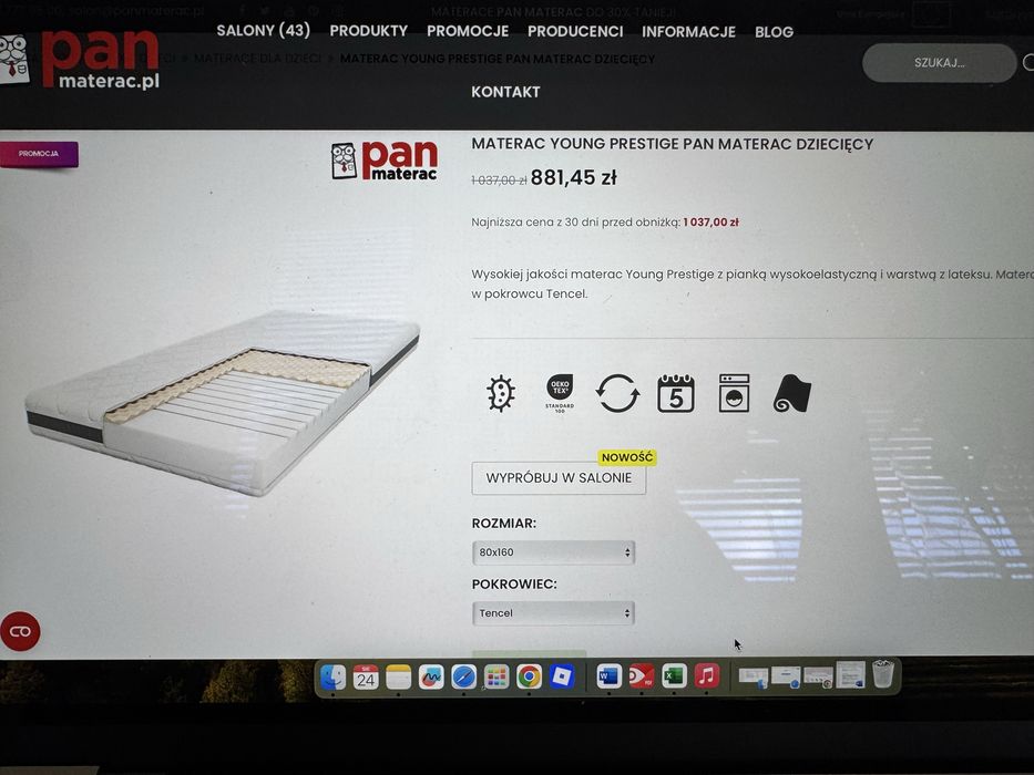 Lozko z nowym materacem pan materac 80x160 do pokoju dziciecego