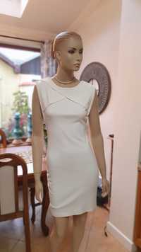 Elegancka biała sukienka ołówkowa r. S mango