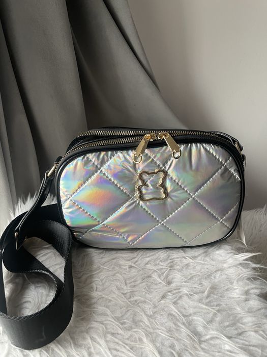 Nowa dwukomorowa srebrno-czarna torebka