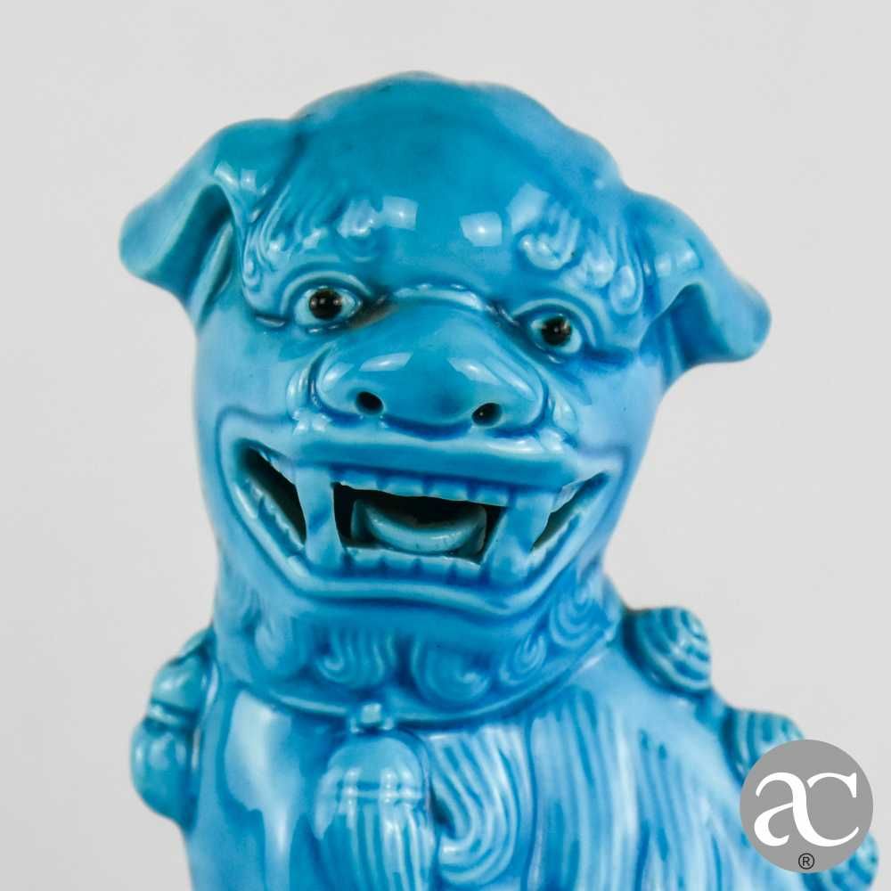 Par de Cães de Foo, porcelana da China, azul-turquesa Nº 2