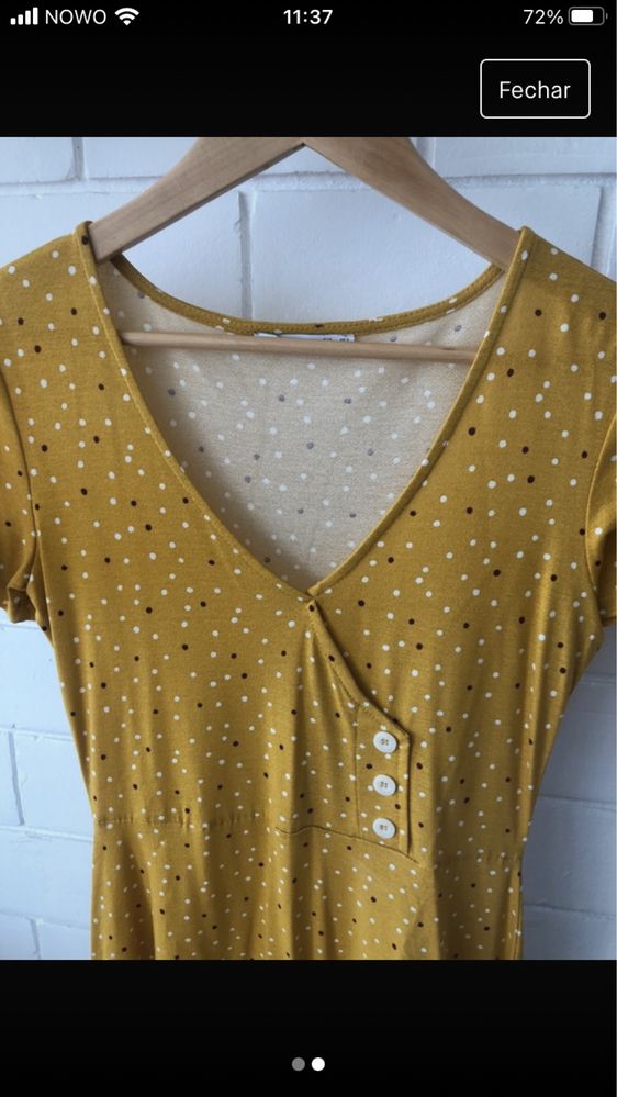 Vestido curto em algodão, amarelo estampado.