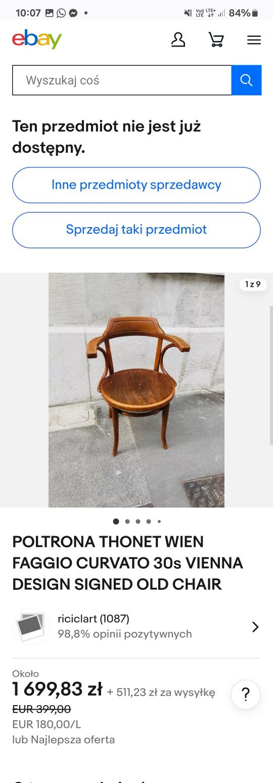 8szt Krzesło gięte Thonet Vien RARYTAS !