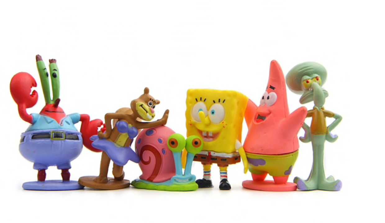 Zestaw 6 x figurki SPONGEBOB Kanciastoporty tort