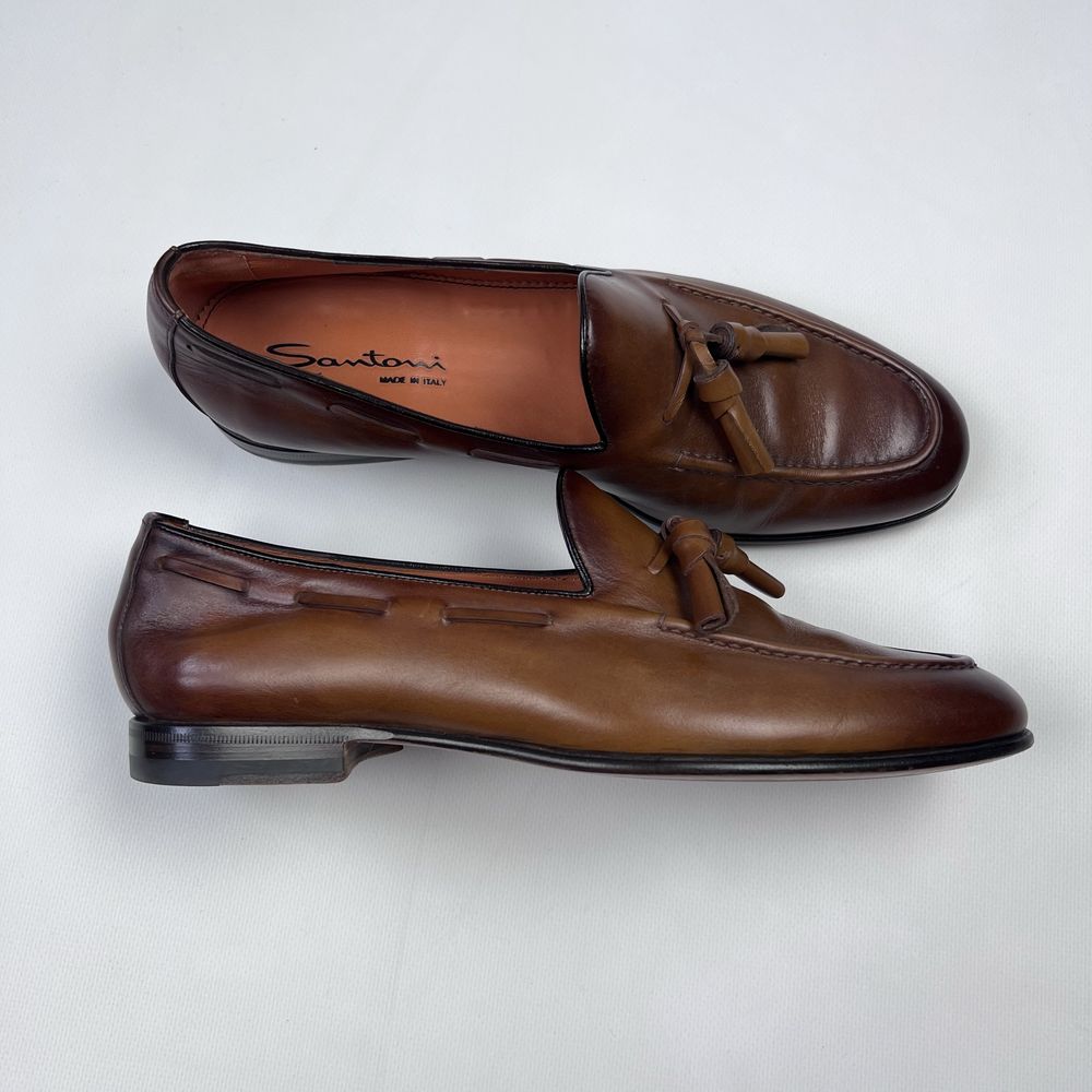 Santoni leather loafers шкіряні лофери туфлі люкс італія