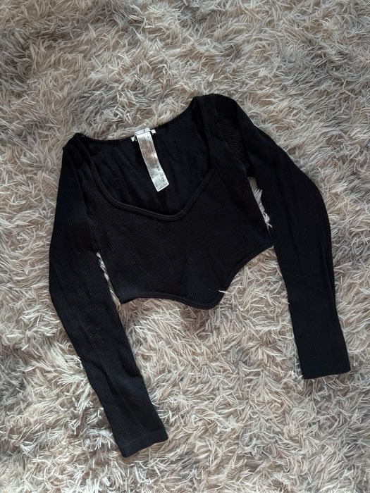 Топ Zara, укорочений лонгслів в рубчик