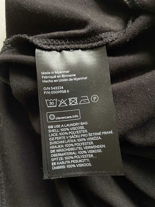H&M bluzka basic czarna na krótki rękaw koronkowa top czarny