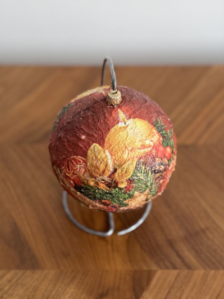 Ręcznie robiona bombka świąteczna decoupage + stojak