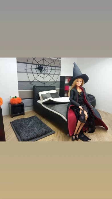 Meble dla lalki barbie sypialnia łóżko pojedyncze tapicerowane