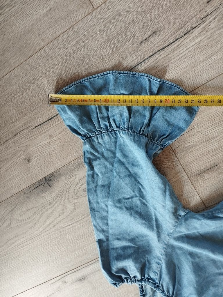 Niebieska dżinsowa jeans koszula bluzka ZARA z falbanką S M L 36 38 40