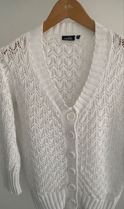 Bialy azorowy sweter karfigan Isolde 38-40 letni bawelna