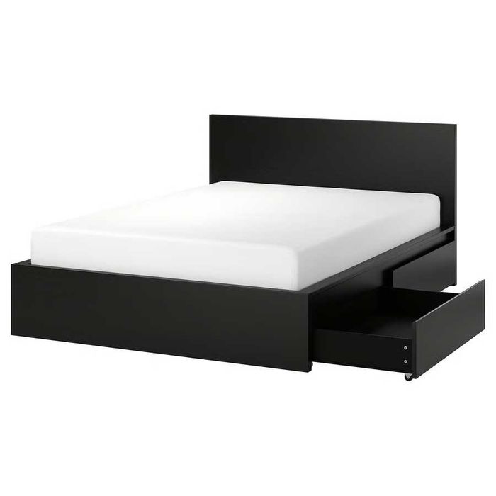 Cama Malm c/2 cx arrumação, preto-castanho, 140x200 cm
