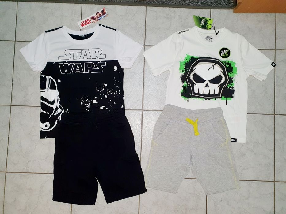 2 nowe t-shirt star wars no fear fluorescencja+2x spodenki 134-140