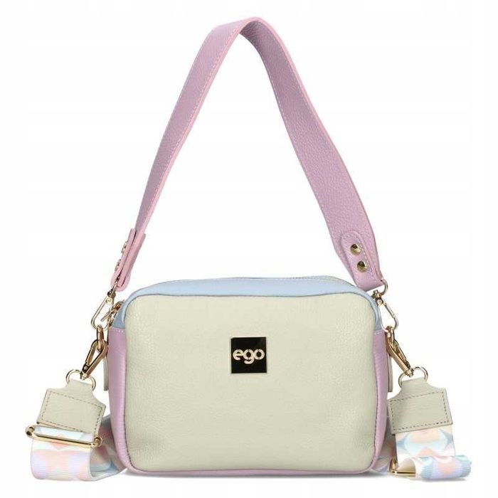 EGO Torebka Listonoszka Damska Cegiełka Skórzana Kolorowa Logo Pasek