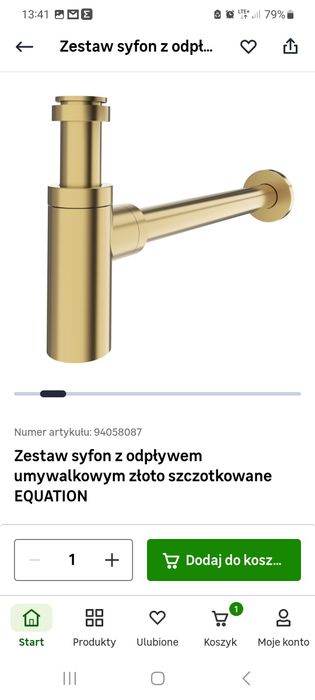 Syfon umywalkowy  szczotkowane złoto  Equation