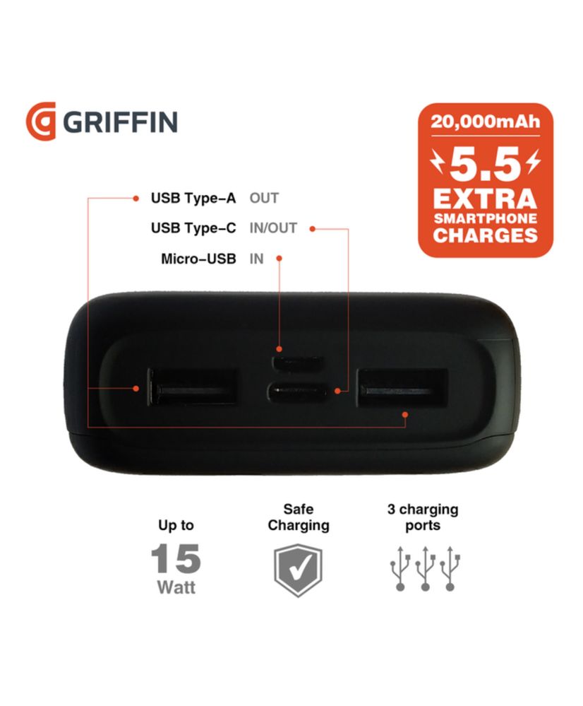 УМБ Griffin 20000 mAh Black (GP-149-BLK (w/t VAT))