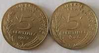 Lote 2 moedas de 5 Cêntimos de 1982 e 1986, França
