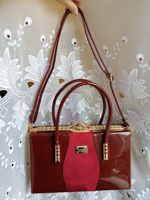 Сумка жіноча, сумка лакована, сумка-чемодан бордова, бордова сумка