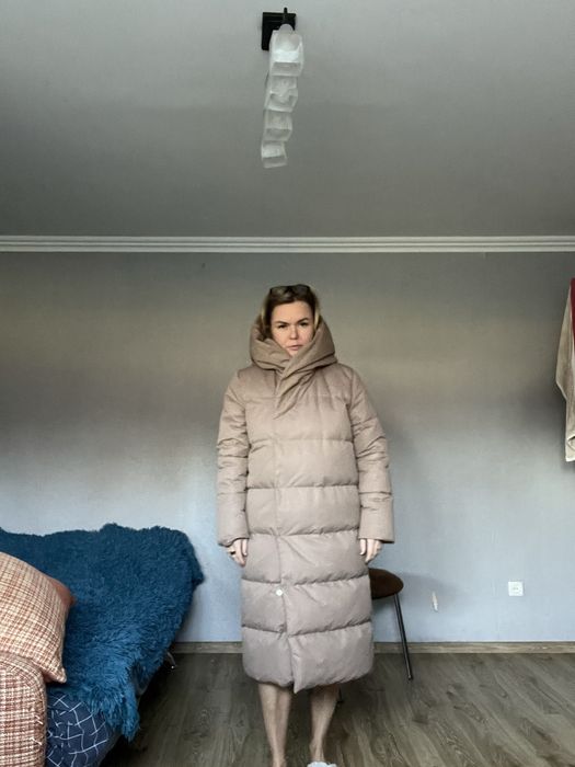 Пуховик пальто плащ жіночий зима беж біо пух розмір с