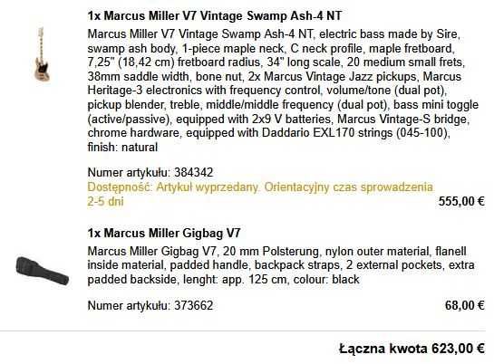 Gitara basowa Sire V7 1st Gen Vintage Swamp Ash-4 NT + pokrowiec