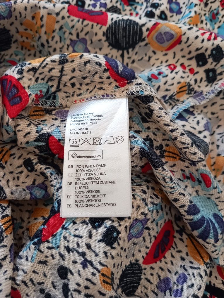 Wiskozowa sukienka pstrokata kolorowa długi rękaw H&M S 36 8 XS 34 6