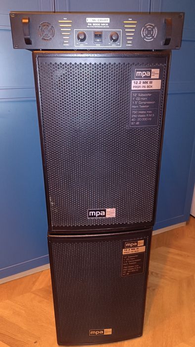 Głośniki MPA 12.2 MK3 Profi PA Box + końcówka mocy Mc Crypt PA  8000