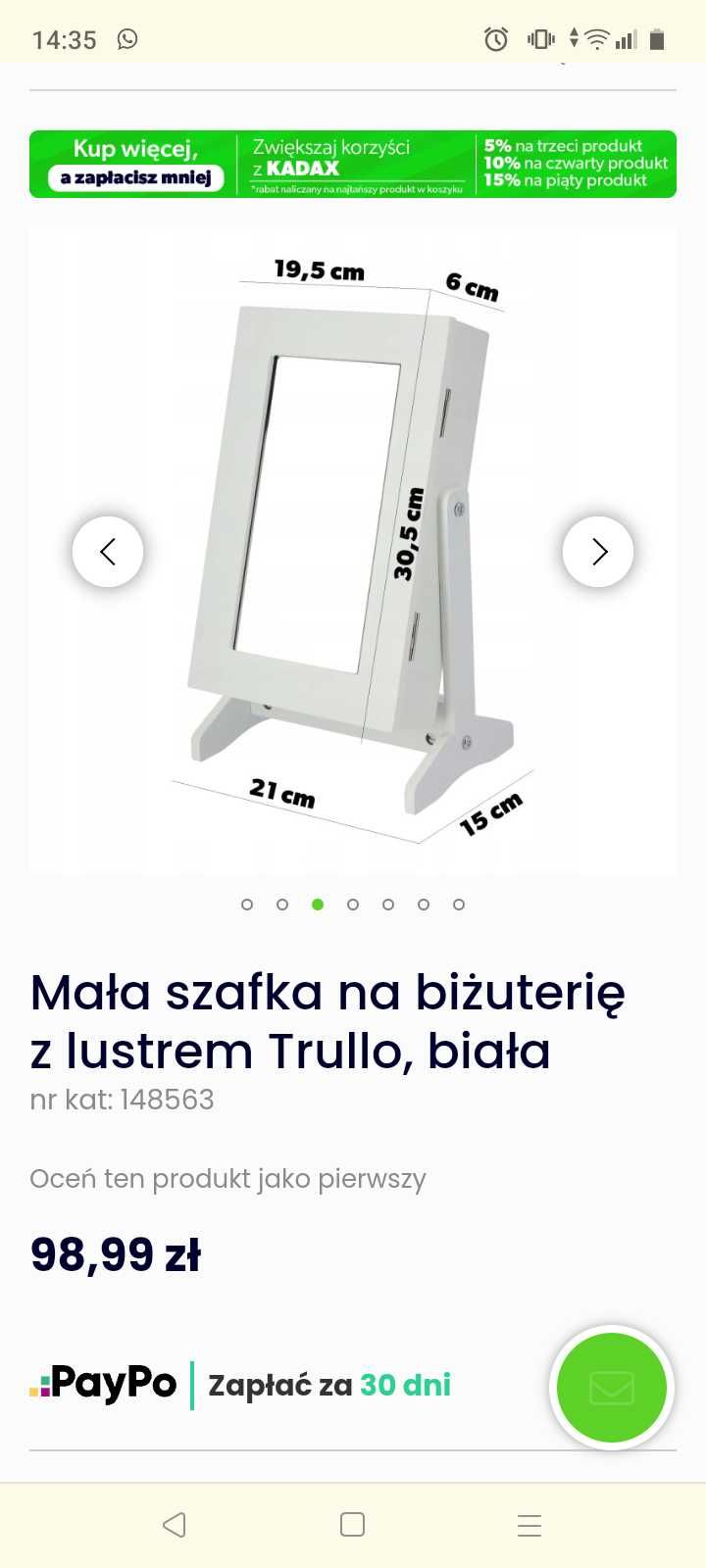 Szafka mini na biżuterię lusterko