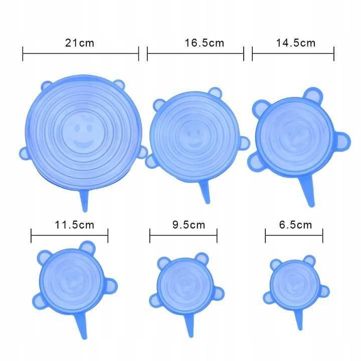 POKRYWKI SILIKONOWE uniwersalne DO ŻYWNOŚCI 6 sztuk niebieskie pou