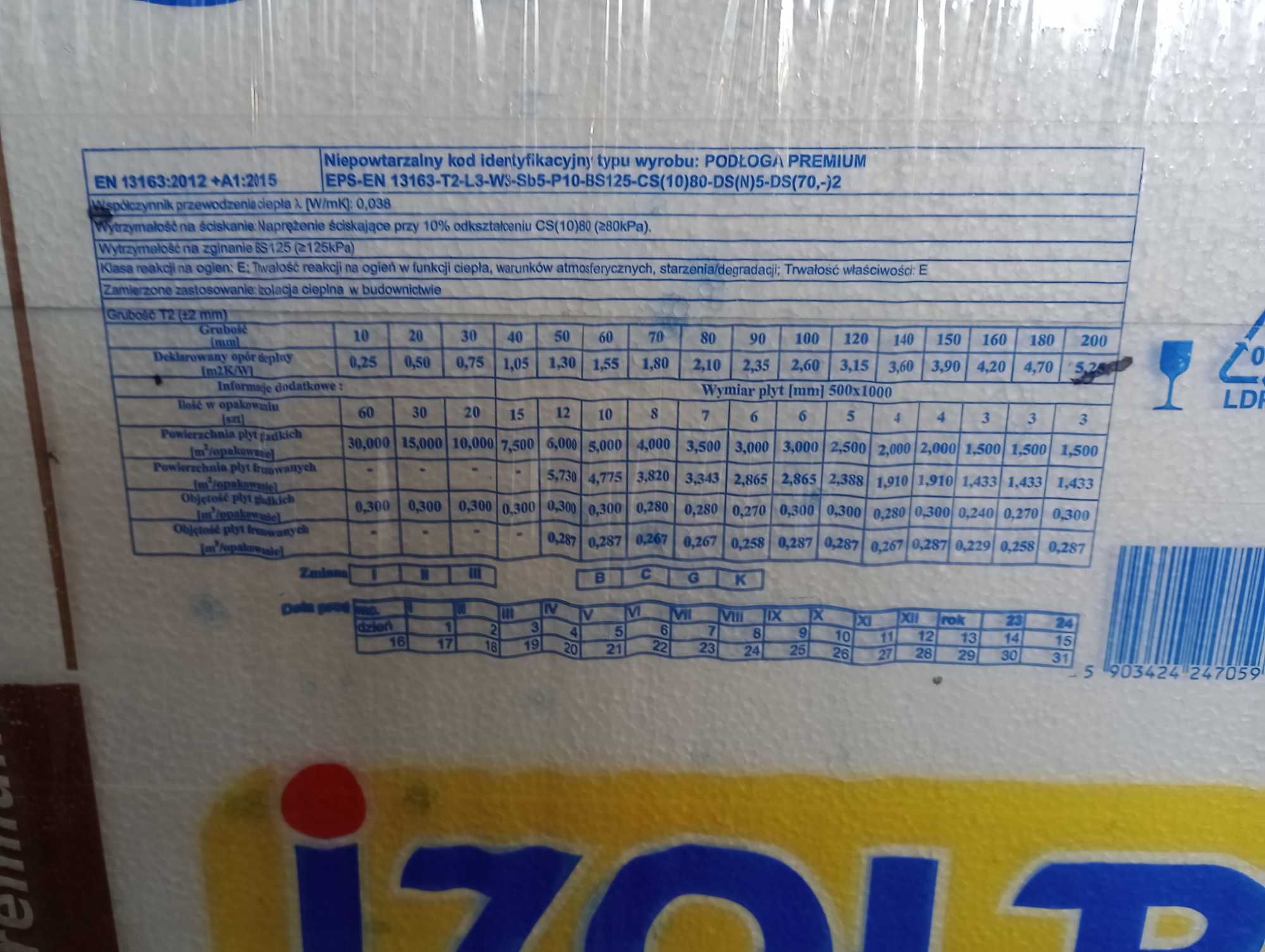 Styropian Izolbet Podłoga Premium 5 cm EPS 80 kPa 0,038 W/(mK) 6 m2