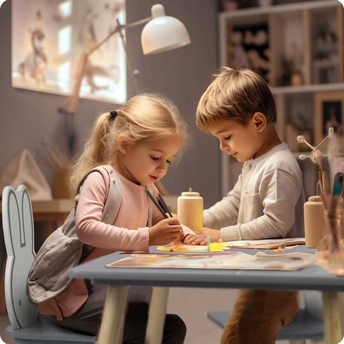 ZESTAW DREWNIANY Stolik + 2 krzesła dla dzieci Wysoka Jakość i Design