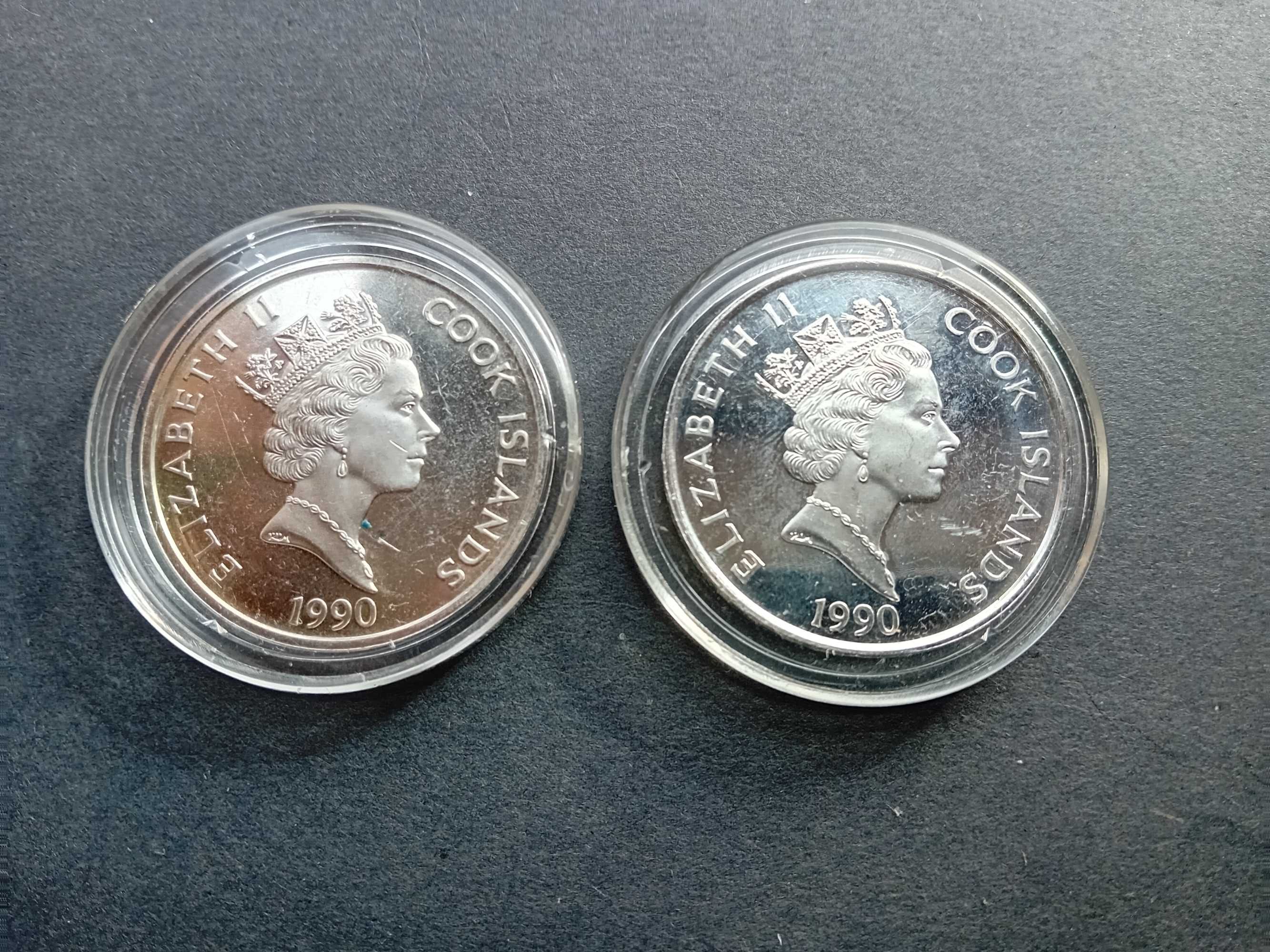 2 moedas 50 Dollars prata 0,999, 1 onça, 1990,  500 anos  América