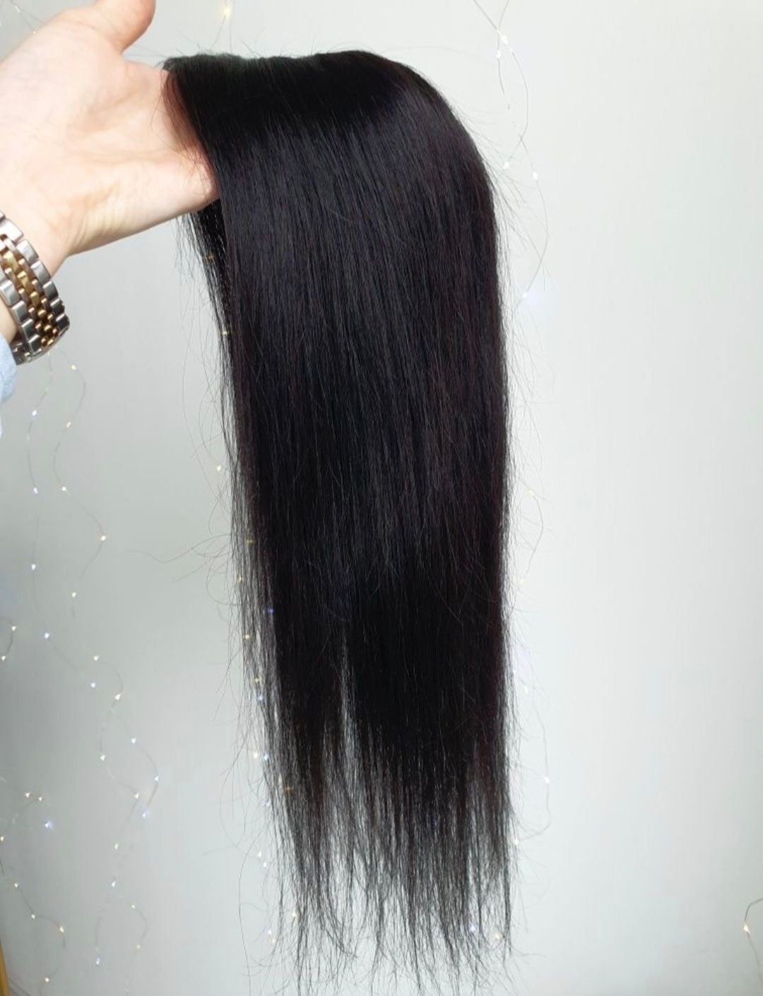 Lekki tupet topper z włosów naturalnych Anna 50 cm czarny