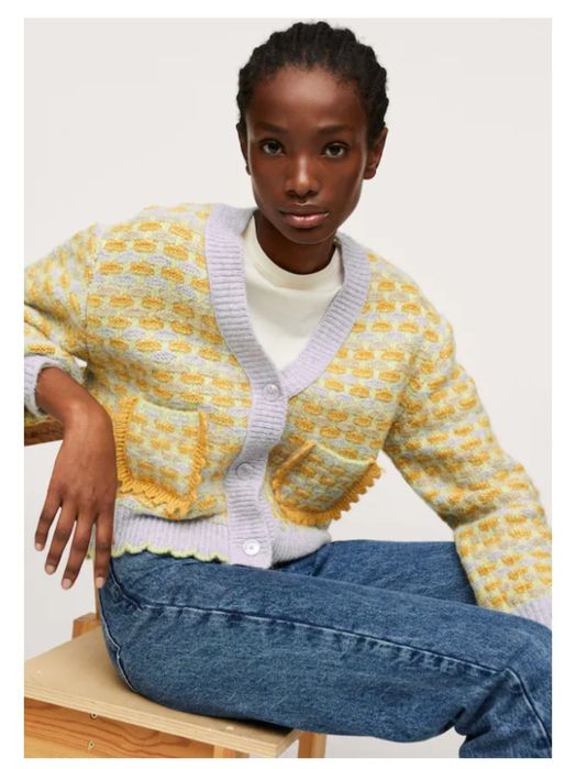 В'язаний кардиган з фіолетово-жовтим візерунком, розмір 46/48, Mangо