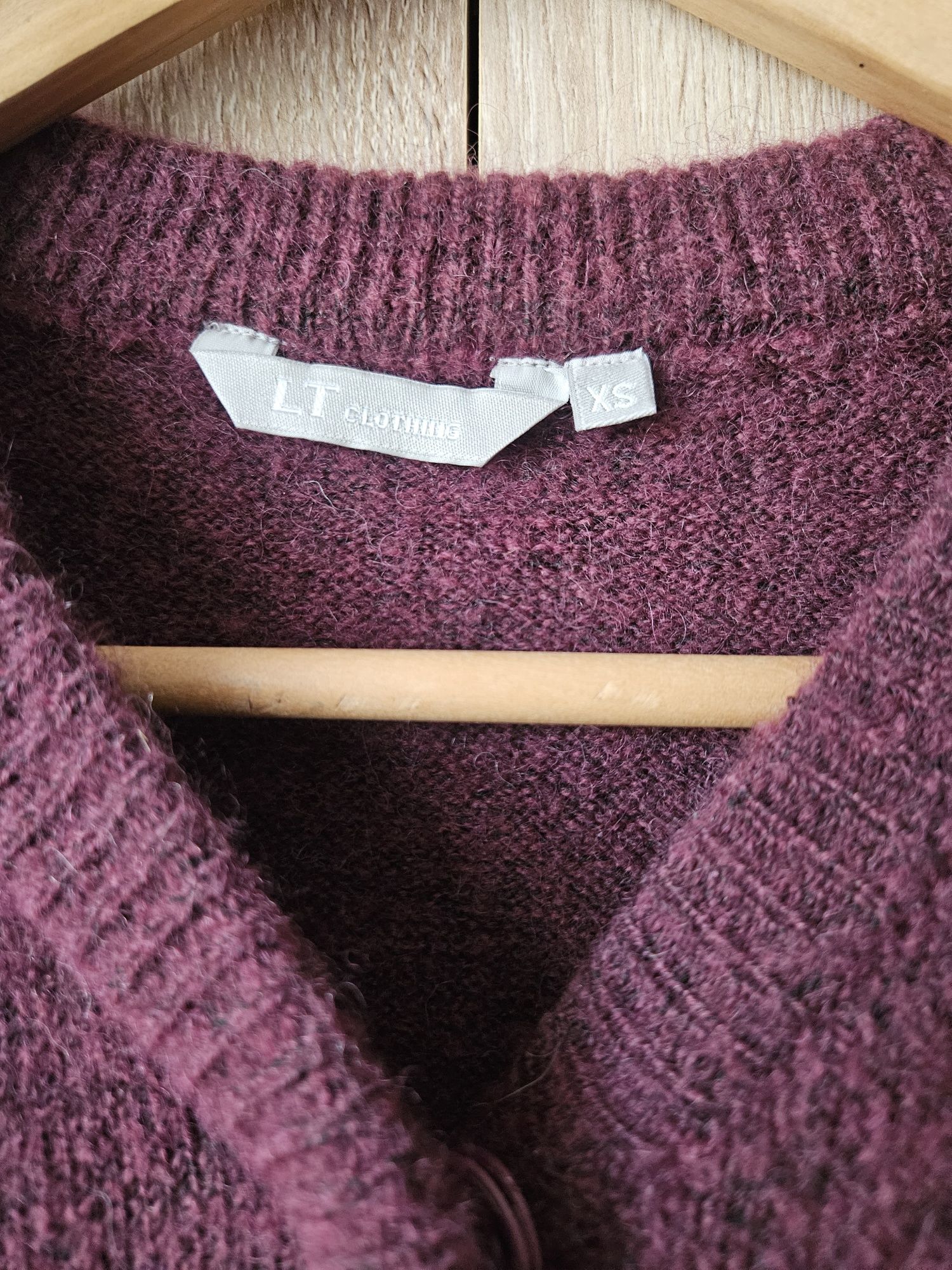Bordowy sweter z wełną XS 34 S 36